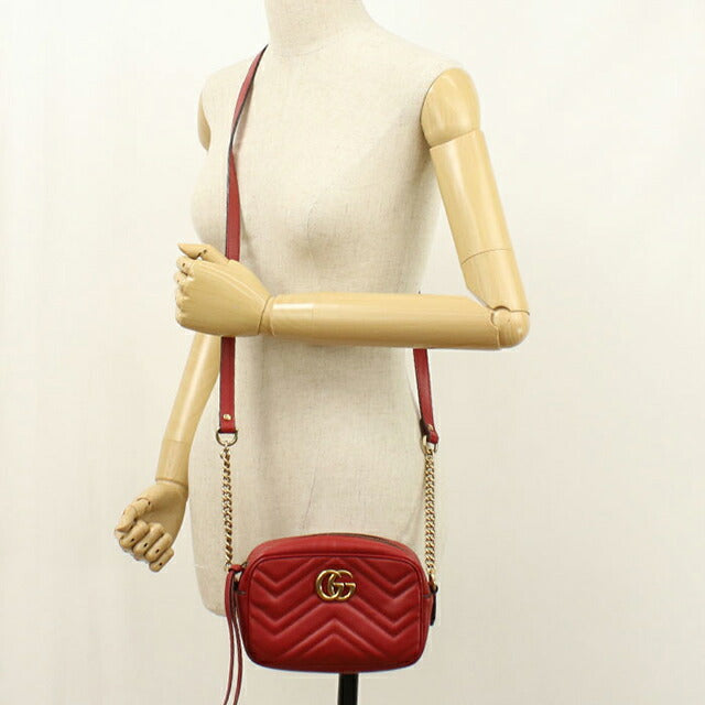 中古 グッチ 斜め掛け ショルダーバッグ レディース ブランド GUCCI GGマーモント ミニ カメラバッグ 448065 レッド USDGU107251011