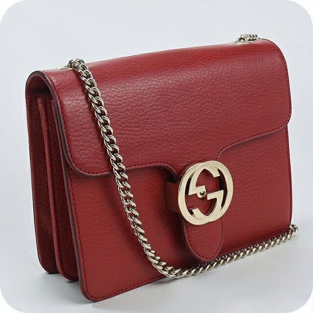 中古 グッチ 斜め掛け ショルダーバッグ レディース ブランド GUCCI インターロッキングG チェーン レザー 510304 レッド バッグ USDGU107276011