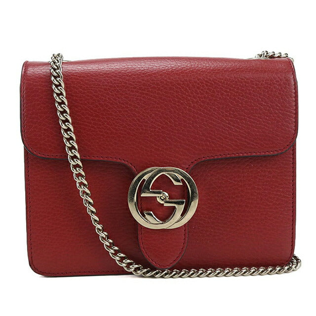 中古 グッチ 斜め掛け ショルダーバッグ レディース ブランド GUCCI インターロッキングG チェーン レザー 510304 レッド バッグ USDGU107276011