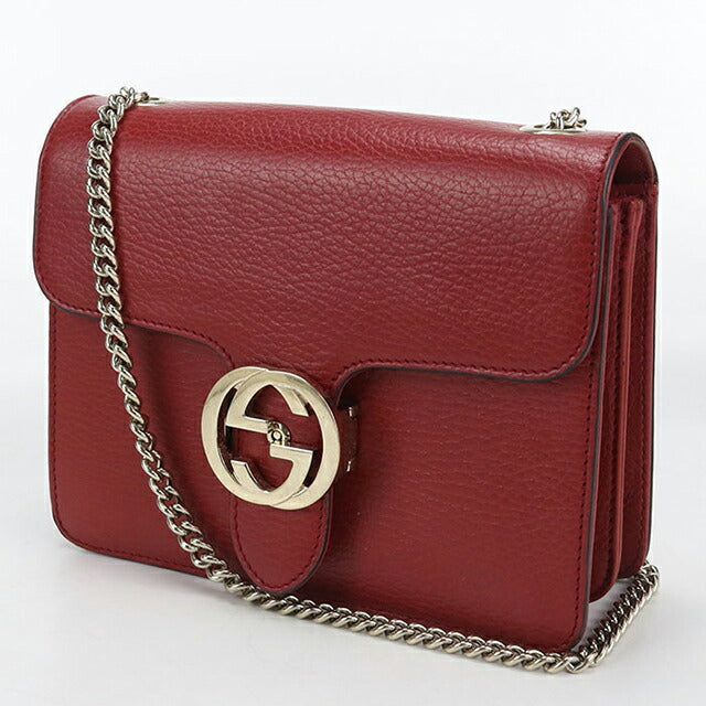 中古 グッチ 斜め掛け ショルダーバッグ レディース ブランド GUCCI インターロッキングG チェーン レザー 510304 レッド バッグ USDGU107276011