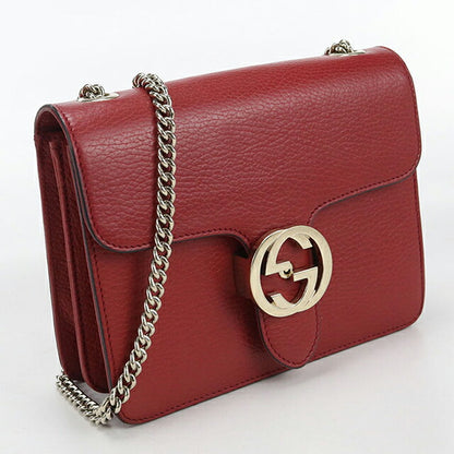 中古 グッチ 斜め掛け ショルダーバッグ レディース ブランド GUCCI インターロッキングG チェーン レザー 510304 レッド バッグ USDGU107276011