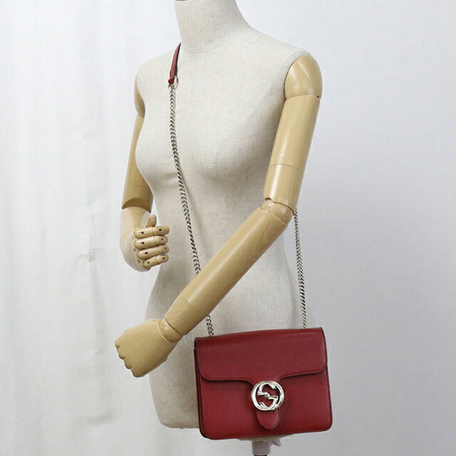 中古 グッチ 斜め掛け ショルダーバッグ レディース ブランド GUCCI インターロッキングG チェーン レザー 510304 レッド バッグ USDGU107276011