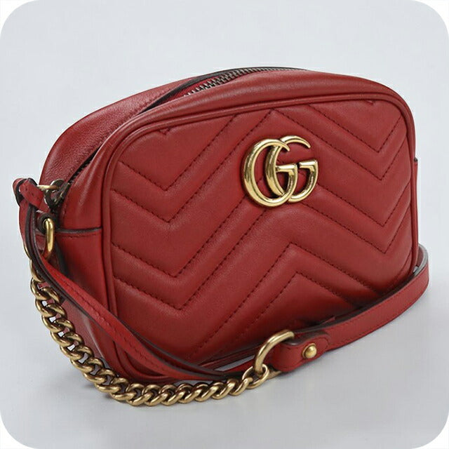 中古 グッチ 斜め掛け ショルダーバッグ レディース ブランド GUCCI GGマーモント ミニ カメラバッグ レザー 448065 レッド バッグ USDGU107361011