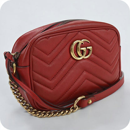 中古 グッチ 斜め掛け ショルダーバッグ レディース ブランド GUCCI GGマーモント ミニ カメラバッグ レザー 448065 レッド バッグ USDGU107361011