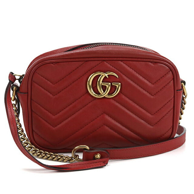 中古 グッチ 斜め掛け ショルダーバッグ レディース ブランド GUCCI GGマーモント ミニ カメラバッグ レザー 448065 レッド バッグ USDGU107361011