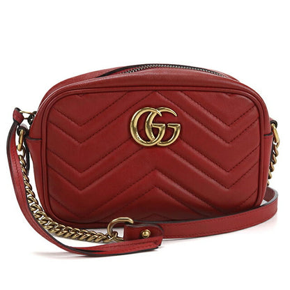 中古 グッチ 斜め掛け ショルダーバッグ レディース ブランド GUCCI GGマーモント ミニ カメラバッグ レザー 448065 レッド バッグ USDGU107361011