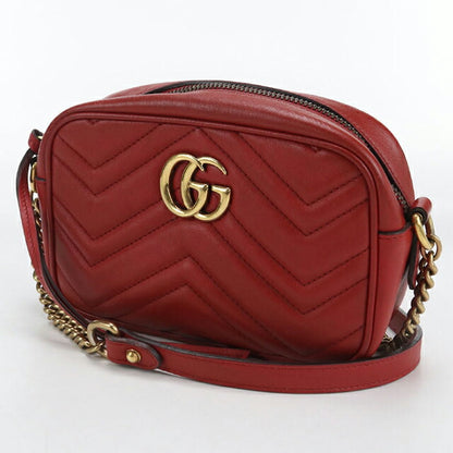中古 グッチ 斜め掛け ショルダーバッグ レディース ブランド GUCCI GGマーモント ミニ カメラバッグ レザー 448065 レッド バッグ USDGU107361011