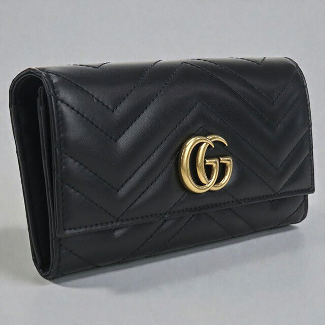 中古 グッチ 長財布二折 レディース ブランド GUCCI ダブルG コンチネンタルウォレット レザー 443436 ブラック 財布 USDGU107564011