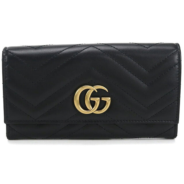 中古 グッチ 長財布二折 レディース ブランド GUCCI ダブルG コンチネンタルウォレット レザー 443436 ブラック 財布 USDGU107564011