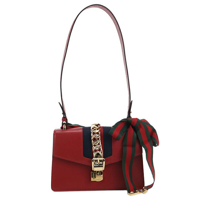 中古 グッチ ショルダーバッグ レディース ブランド GUCCI シルヴィ レザー 421882 レッド バッグ USDGU107653011