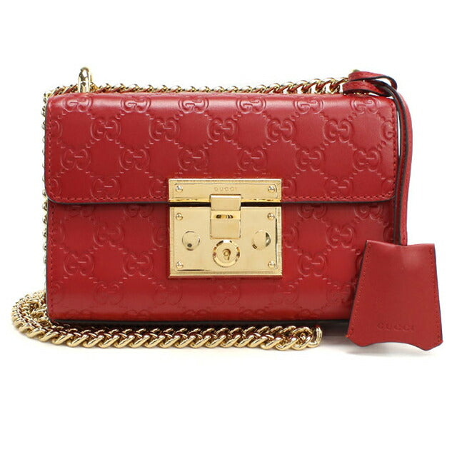 中古 グッチ ショルダーバッグ レディース ブランド GUCCI グッチシマ チェーンショルダーバッグ レザー 409437 レッド USDGU108555011