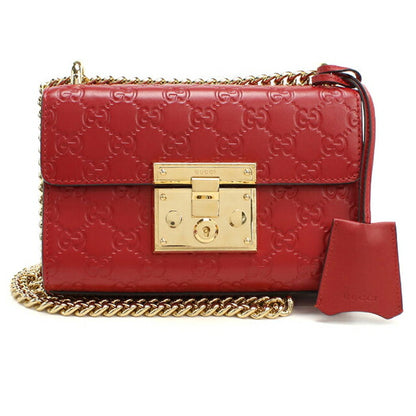 中古 グッチ ショルダーバッグ レディース ブランド GUCCI グッチシマ チェーンショルダーバッグ レザー 409437 レッド USDGU108555011