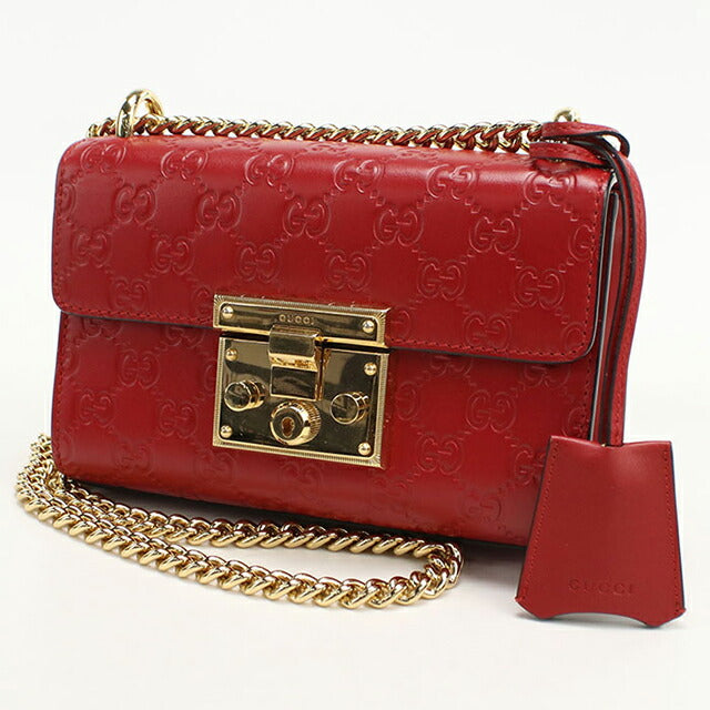 中古 グッチ ショルダーバッグ レディース ブランド GUCCI グッチシマ チェーンショルダーバッグ レザー 409437 レッド USDGU108555011