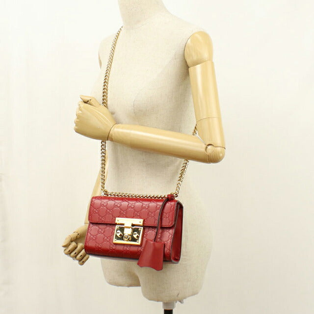 中古 グッチ ショルダーバッグ レディース ブランド GUCCI グッチシマ チェーンショルダーバッグ レザー 409437 レッド USDGU108555011