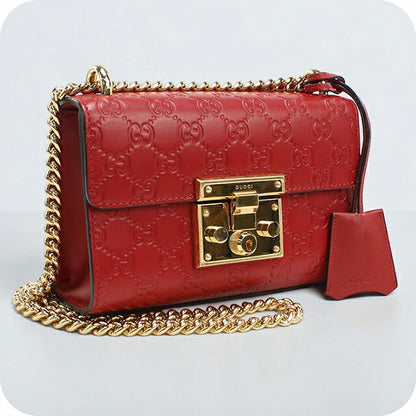 中古 グッチ ショルダーバッグ レディース ブランド GUCCI グッチシマ チェーンショルダーバッグ レザー 409437 レッド USDGU108555011