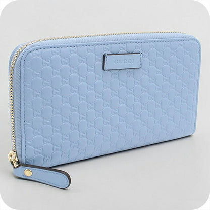 中古 グッチ 長財布ラウンドファスナー レディース ブランド GUCCI マイクログッチシマ レザー 449391 ブルー USDGU108791011