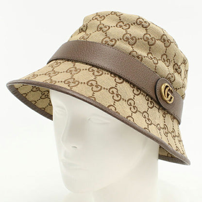 Used Gucci Hat Unisex Brand GUCCI GG Canvas Fedora Hat Leather 576587 Beige Hat USDGU109170011