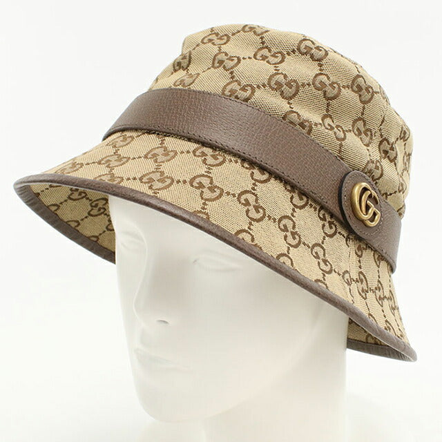 Used Gucci Hat Unisex Brand GUCCI GG Canvas Fedora Hat Leather 576587 Beige Hat USDGU109170011
