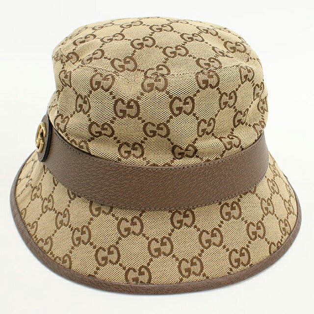 Used Gucci Hat Unisex Brand GUCCI GG Canvas Fedora Hat Leather 576587 Beige Hat USDGU109170011