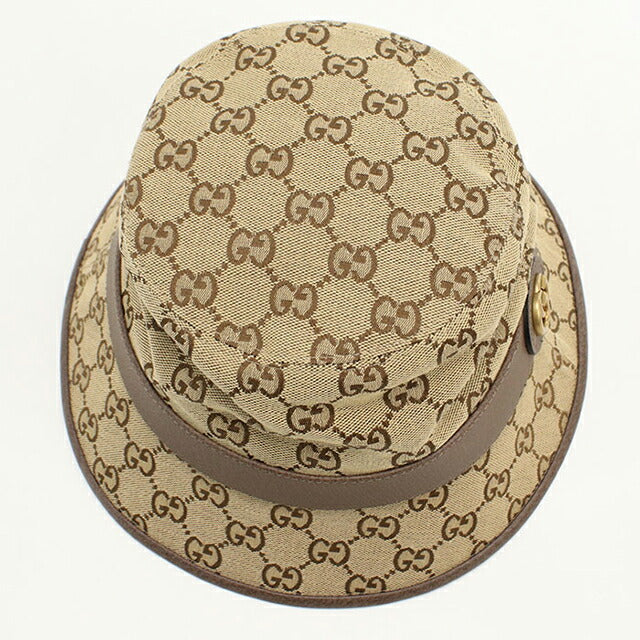 Used Gucci Hat Unisex Brand GUCCI GG Canvas Fedora Hat Leather 576587 Beige Hat USDGU109170011