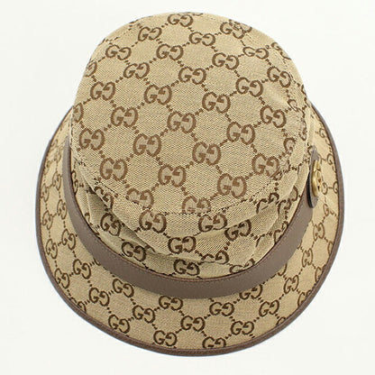 Used Gucci Hat Unisex Brand GUCCI GG Canvas Fedora Hat Leather 576587 Beige Hat USDGU109170011