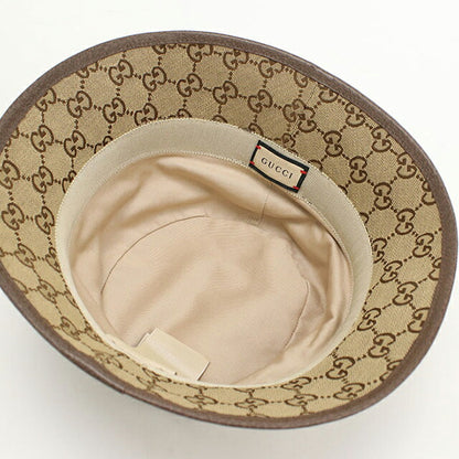 Used Gucci Hat Unisex Brand GUCCI GG Canvas Fedora Hat Leather 576587 Beige Hat USDGU109170011