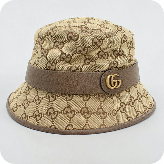 Used Gucci Hat Unisex Brand GUCCI GG Canvas Fedora Hat Leather 576587 Beige Hat USDGU109170011