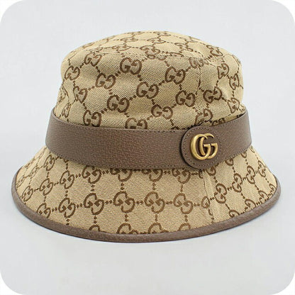 Used Gucci Hat Unisex Brand GUCCI GG Canvas Fedora Hat Leather 576587 Beige Hat USDGU109170011