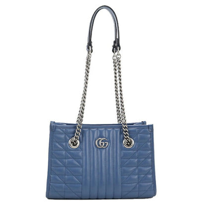 中古 グッチ トートバッグ レディース ブランド GUCCI GGマーモント チェーン レザー 681483 ブルー USDGU110014011