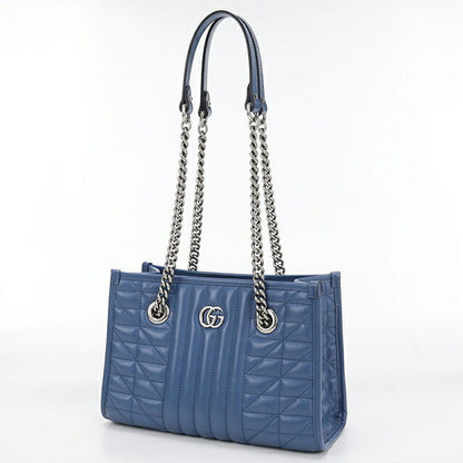 中古 グッチ トートバッグ レディース ブランド GUCCI GGマーモント チェーン レザー 681483 ブルー USDGU110014011