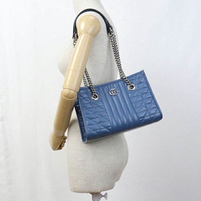 中古 グッチ トートバッグ レディース ブランド GUCCI GGマーモント チェーン レザー 681483 ブルー USDGU110014011