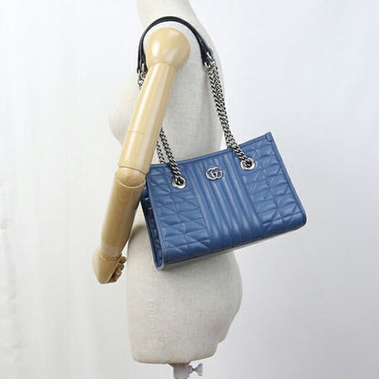 中古 グッチ トートバッグ レディース ブランド GUCCI GGマーモント チェーン レザー 681483 ブルー USDGU110014011