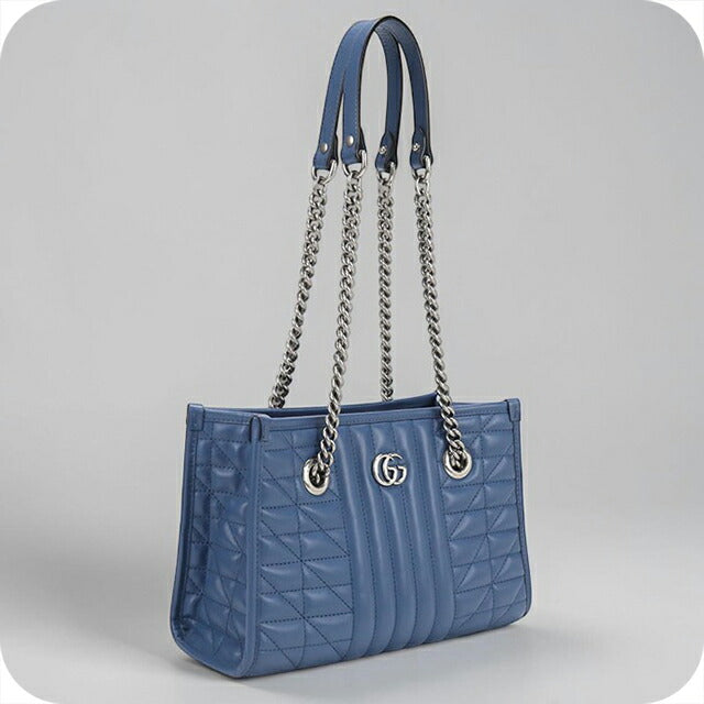 中古 グッチ トートバッグ レディース ブランド GUCCI GGマーモント チェーン レザー 681483 ブルー USDGU110014011