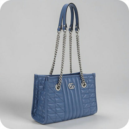 中古 グッチ トートバッグ レディース ブランド GUCCI GGマーモント チェーン レザー 681483 ブルー USDGU110014011