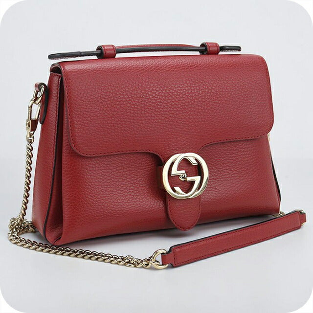 中古 グッチ 斜め掛け ショルダーバッグ レディース ブランド GUCCI インターロッキングG チェーン レザー 510302 レッド USDGU110020011
