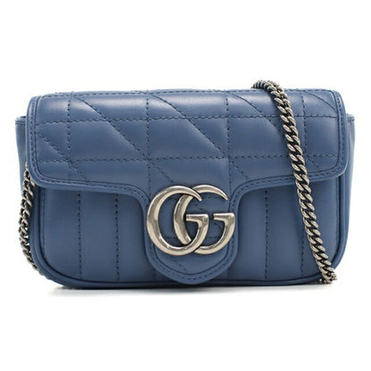 中古 グッチ ショルダーバッグ レディース ブランド GUCCI GGマーモント チェーン レザー 476433 ブルー USDGU110446011