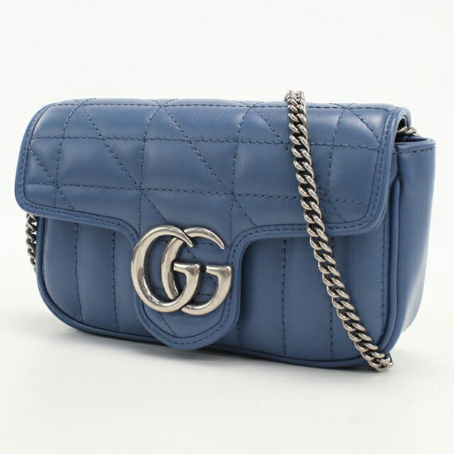 中古 グッチ ショルダーバッグ レディース ブランド GUCCI GGマーモント チェーン レザー 476433 ブルー USDGU110446011