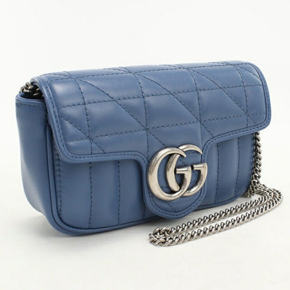 中古 グッチ ショルダーバッグ レディース ブランド GUCCI GGマーモント チェーン レザー 476433 ブルー USDGU110446011