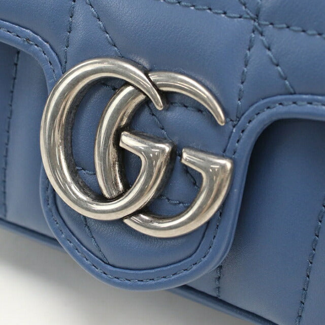 中古 グッチ ショルダーバッグ レディース ブランド GUCCI GGマーモント チェーン レザー 476433 ブルー USDGU110446011