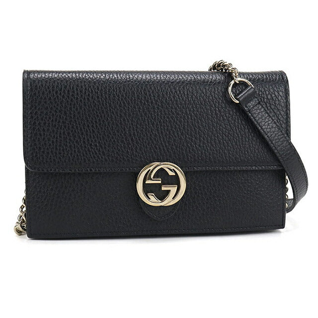 中古 グッチ チェーンウォレット レディース ブランド GUCCI インターロッキングG レザー 510314 ブラック USDGU110759011