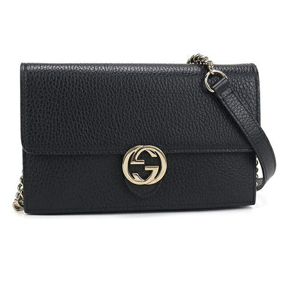 中古 グッチ チェーンウォレット レディース ブランド GUCCI インターロッキングG レザー 510314 ブラック USDGU110759011