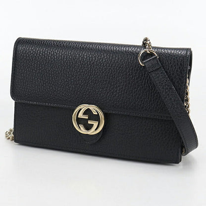 中古 グッチ チェーンウォレット レディース ブランド GUCCI インターロッキングG レザー 510314 ブラック USDGU110759011