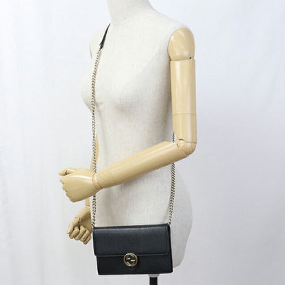 中古 グッチ チェーンウォレット レディース ブランド GUCCI インターロッキングG レザー 510314 ブラック USDGU110759011