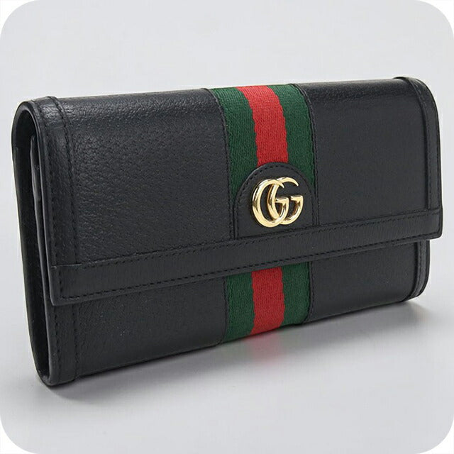 中古 グッチ 長財布二折 レディース ブランド GUCCI オフィディア コンチネンタルウォレット レザー 523153 ブラック USDGU110850011