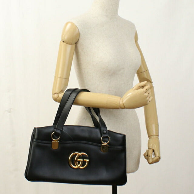 グッチ GUCCI ショルダーバッグ GGマーモント アリー  レザー ブラック ゴールド金具 黒 トートバッグ 肩掛け 550130【中古】 GUCCI - グッチ GUCCI ショルダーバッグ GGマーモント アリー レザー