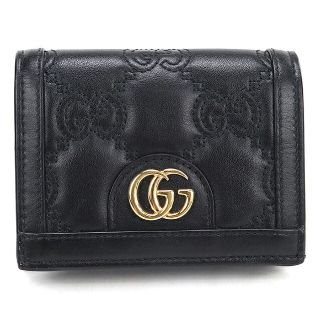 中古 グッチ 二つ折り財布 二折財布 コンパクト レディース ブランド GUCCI GGマトラッセ カードケース ウォレット レザー 723786 ブラック USDGU111475011