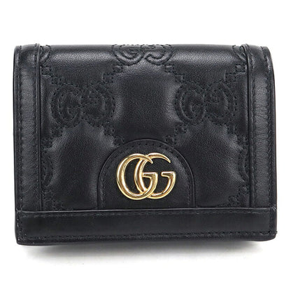 中古 グッチ 二つ折り財布 二折財布 コンパクト レディース ブランド GUCCI GGマトラッセ カードケース ウォレット レザー 723786 ブラック USDGU111475011