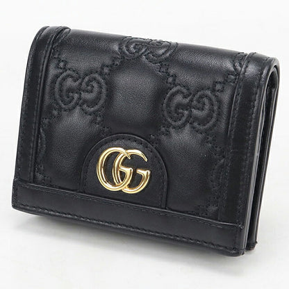 中古 グッチ 二つ折り財布 二折財布 コンパクト レディース ブランド GUCCI GGマトラッセ カードケース ウォレット レザー 723786 ブラック USDGU111475011