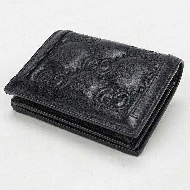 中古 グッチ 二つ折り財布 二折財布 コンパクト レディース ブランド GUCCI GGマトラッセ カードケース ウォレット レザー 723786 ブラック USDGU111475011