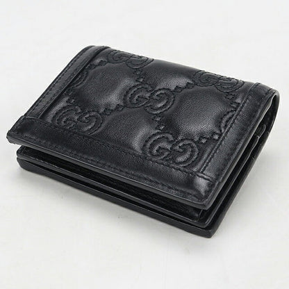 中古 グッチ 二つ折り財布 二折財布 コンパクト レディース ブランド GUCCI GGマトラッセ カードケース ウォレット レザー 723786 ブラック USDGU111475011